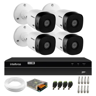 Kit 4 Câmeras Bullet Hd 720p Vhl 1120 B Infra 20m Dvr Gravador De Video Intelbras Mhdx 1204 4 Canais