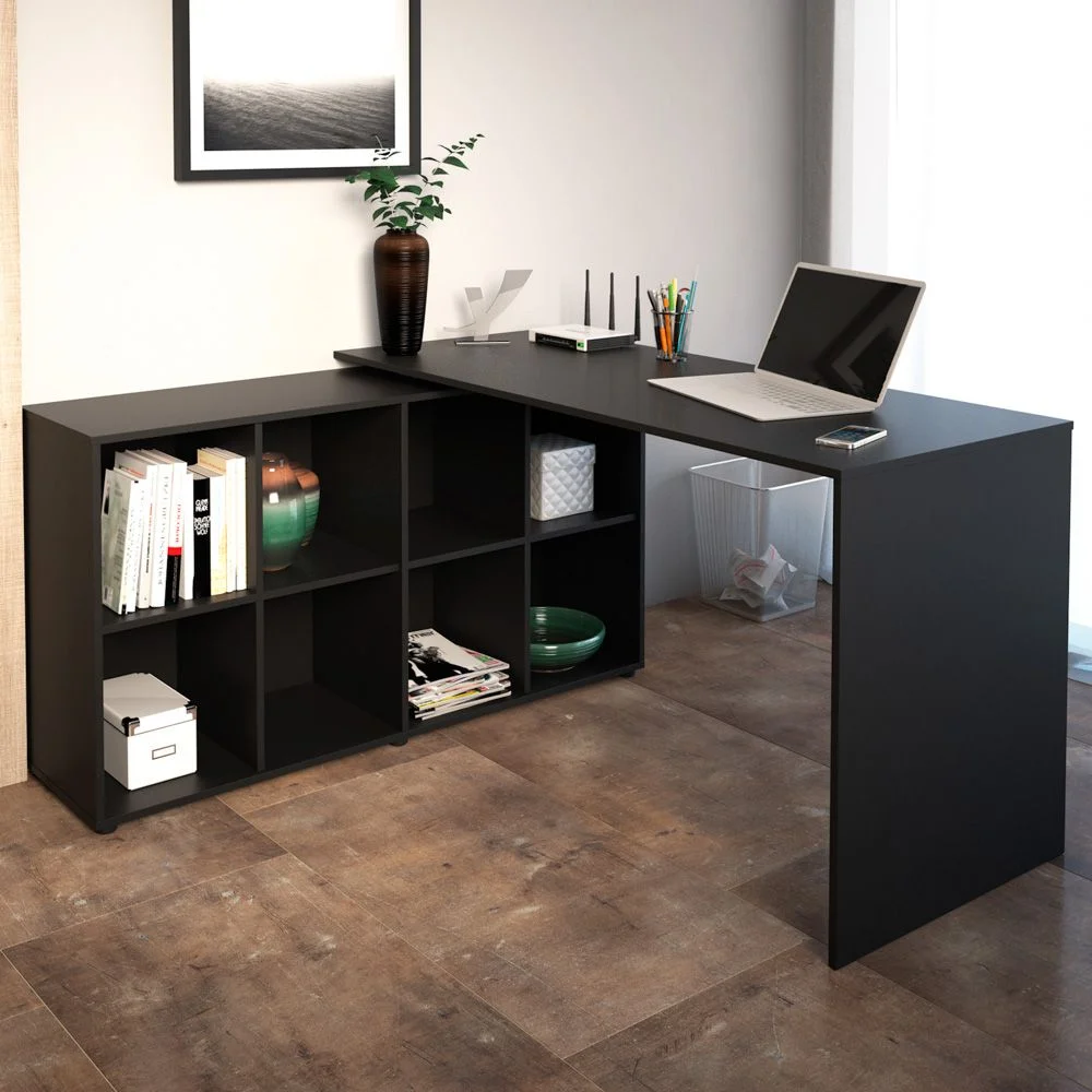 Mesa Para Escritório Extensível Escrivaninha Home Office Nero A02 Preto - Lyam Decor