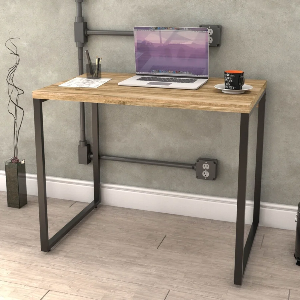 Imagem 2 de 5 do produto Kit 02 Mesas Para Escritório Home Office Estilo Industrial Form C01 90 Cm Carvalho - Lyam Decor
