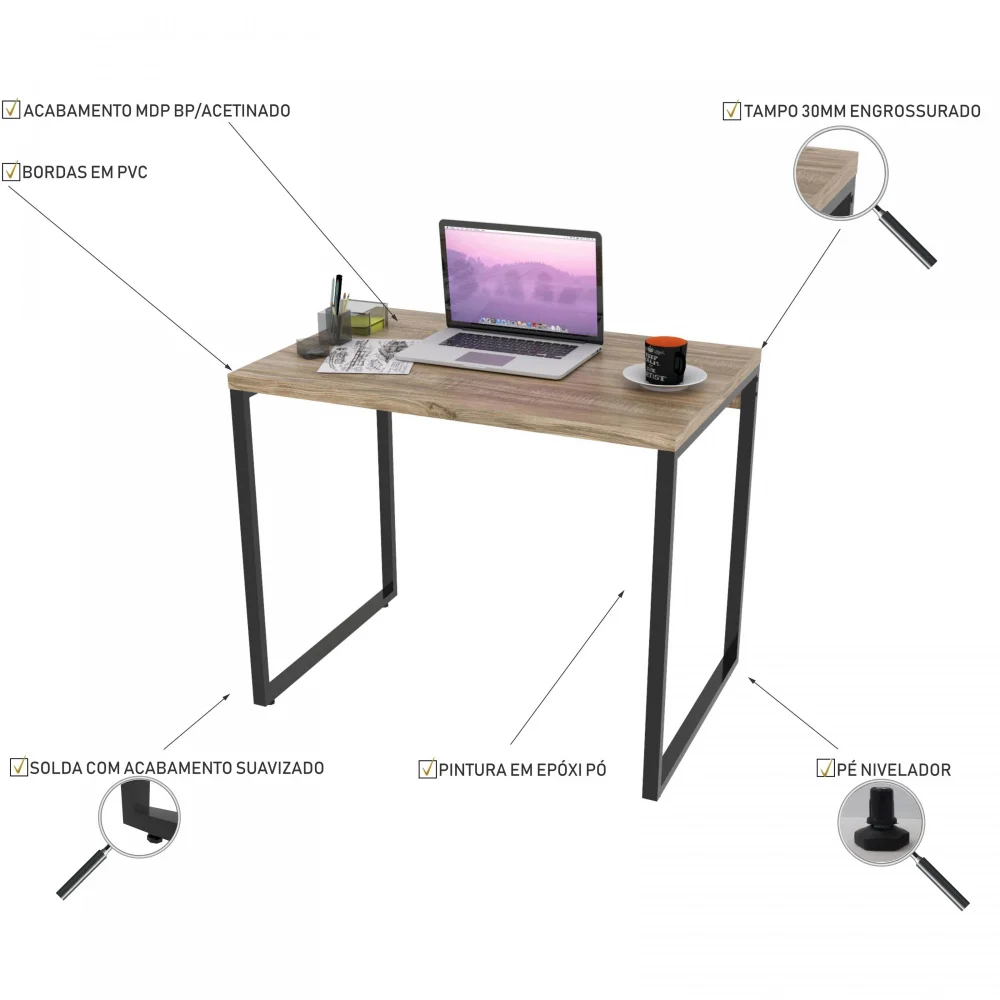 Imagem 5 de 5 do produto Kit 02 Mesas Para Escritório Home Office Estilo Industrial Form C01 90 Cm Carvalho - Lyam Decor