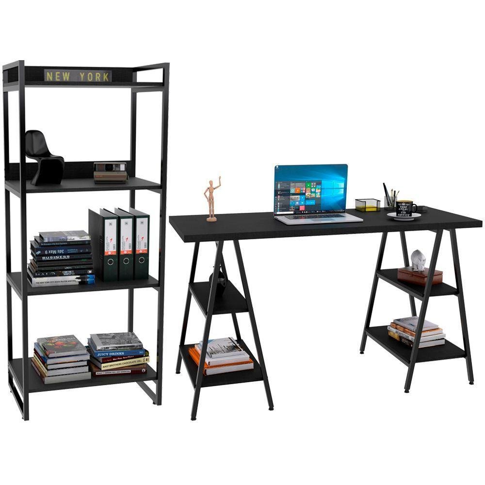 デスク Kit Mesa Cavalete 135 Cm Com Estante 4