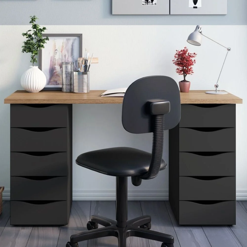 Imagem 1 de 5 do produto Mesa Para Escritório Escrivaninha Due Web Nogal A02 Preto - Lyam Decor