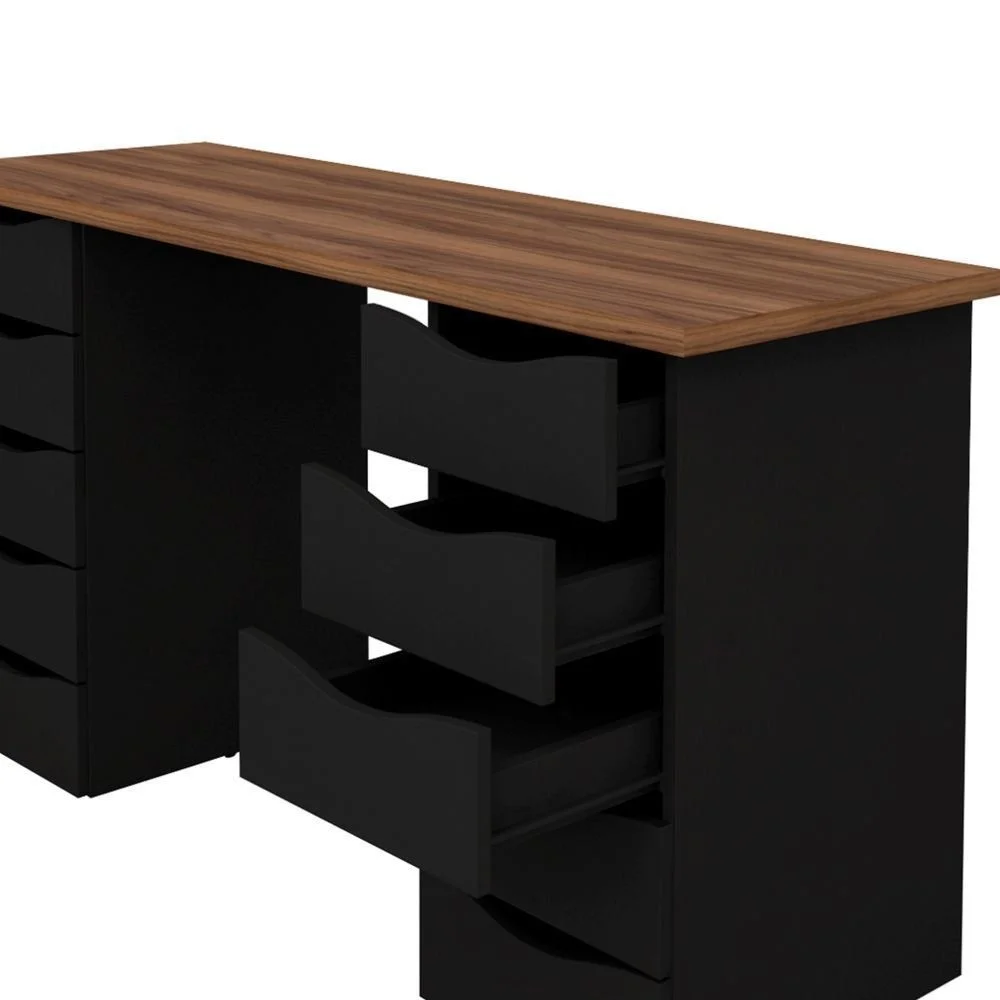 Imagem 3 de 5 do produto Mesa Para Escritório Escrivaninha Due Web Nogal A02 Preto - Lyam Decor