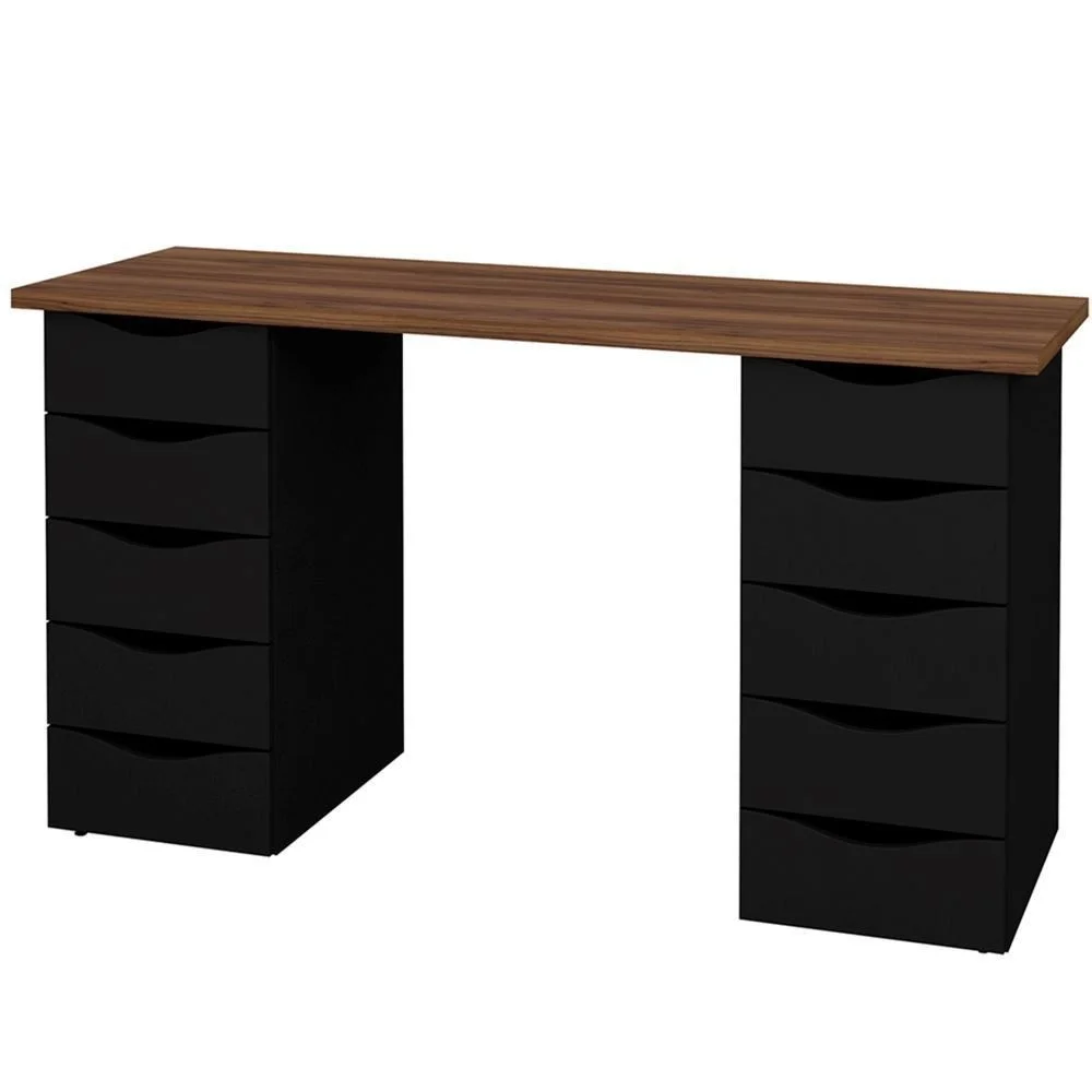 Imagem 4 de 5 do produto Mesa Para Escritório Escrivaninha Due Web Nogal A02 Preto - Lyam Decor
