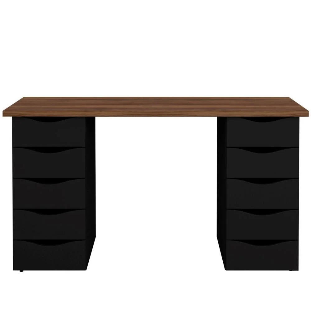 Imagem 5 de 5 do produto Mesa Para Escritório Escrivaninha Due Web Nogal A02 Preto - Lyam Decor
