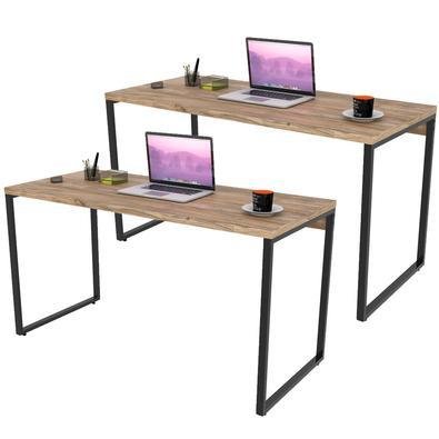 Kit 02 Mesas Para Escritório Home Office Estilo Industrial Form C01 135 Cm Carvalho - Lyam Decor