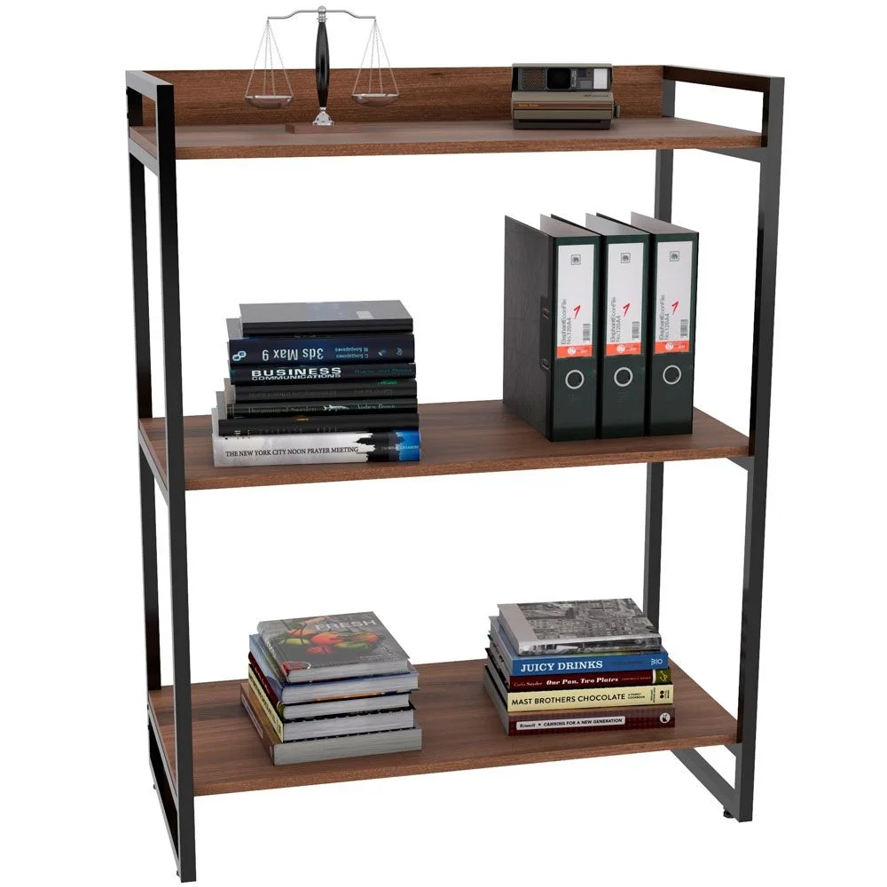 Imagem 3 de 5 do produto Kit Mesa Cavalete 150 Cm Com Estante 3 Prateleiras Estilo Industrial Form C01 Nogal - Lyam Decor