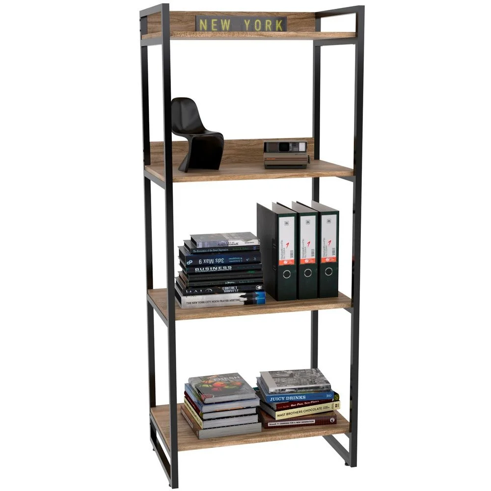 Imagem 3 de 5 do produto Kit Mesa Cavalete 135 Cm Com Estante 4 Prateleiras Estilo Industrial Form C01 Carvalho - Lyam Decor