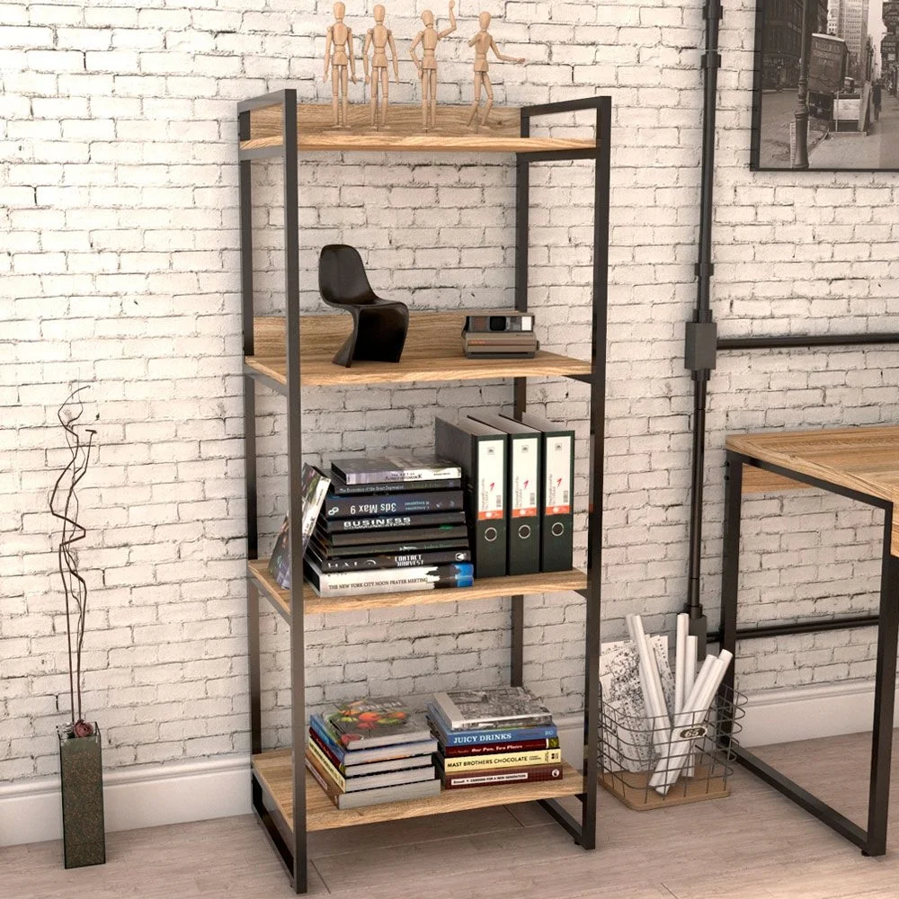 Imagem 4 de 5 do produto Kit Mesa Cavalete 135 Cm Com Estante 4 Prateleiras Estilo Industrial Form C01 Carvalho - Lyam Decor