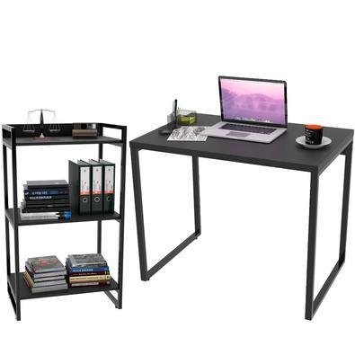 Kit Mesa Para Escritório Com Estante Office Estilo Industrial Form C01 90 Cm Preto Onix - Lyam Decor