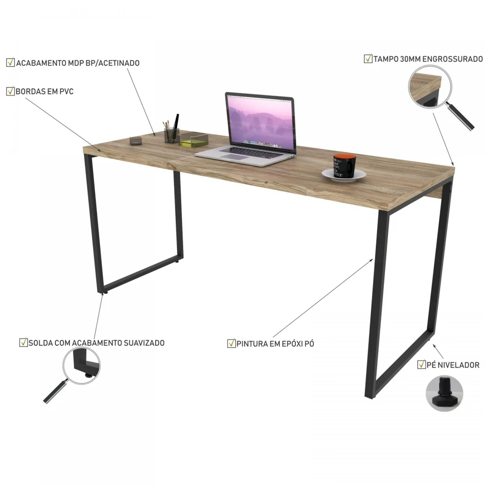 Imagem 2 de 5 do produto Mesa Para Escritório Home Office Estilo Industrial Form C01 150 Cm Carvalho - Lyam Decor