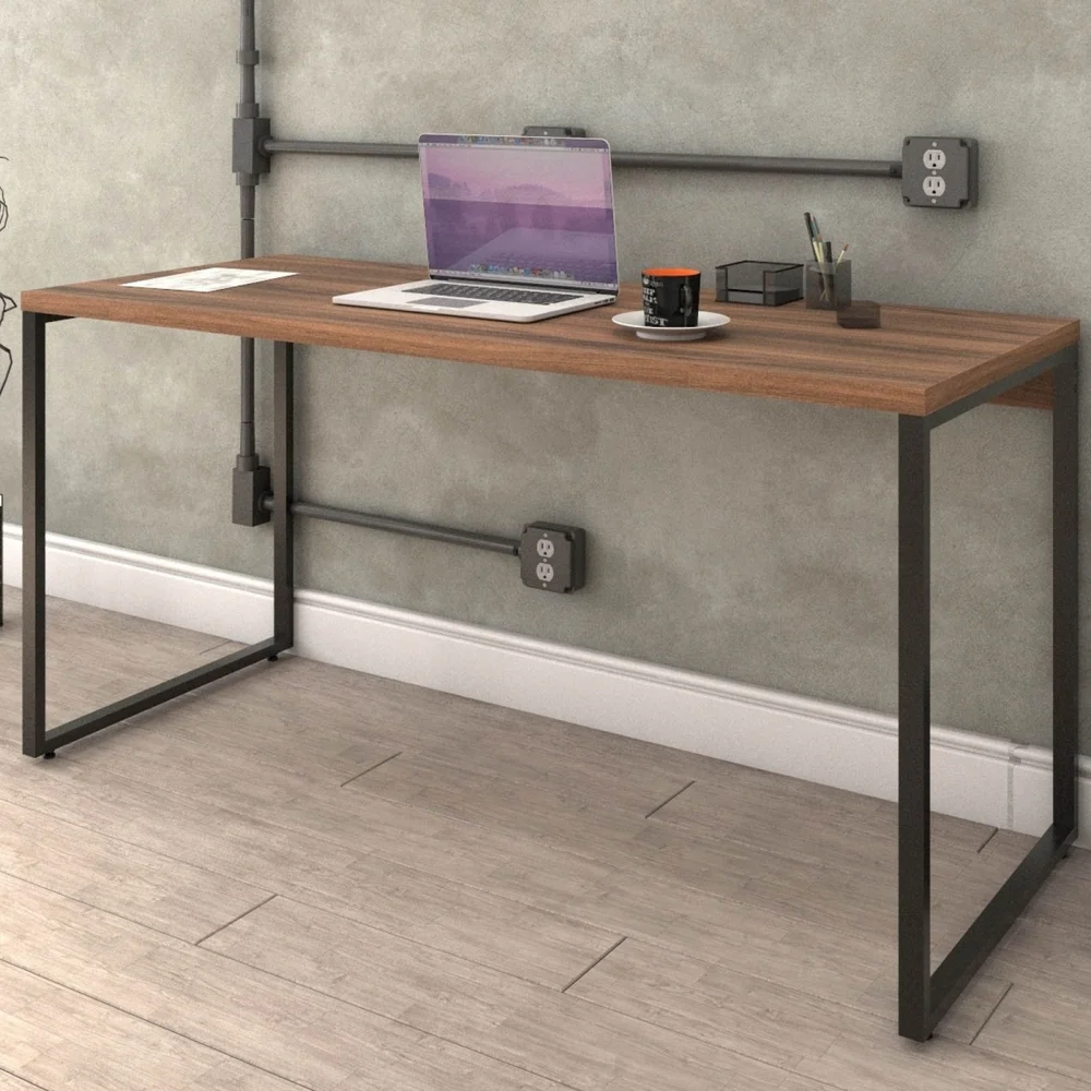 Imagem 2 de 5 do produto Kit Mesa Lyam Decor Para Escritório Com Estante 4 Prateleiras Industrial Form C01 150 Cm Nogal