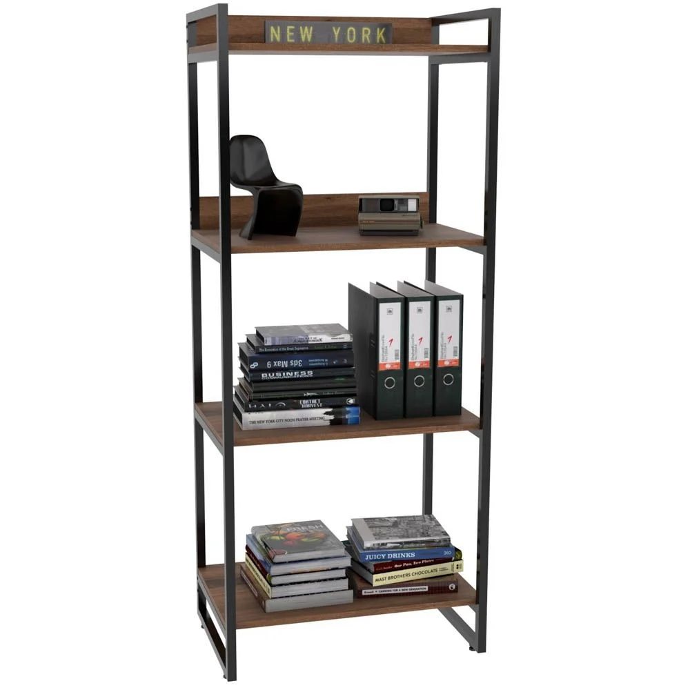 Imagem 5 de 5 do produto Kit Mesa Lyam Decor Para Escritório Com Estante 4 Prateleiras Industrial Form C01 150 Cm Nogal
