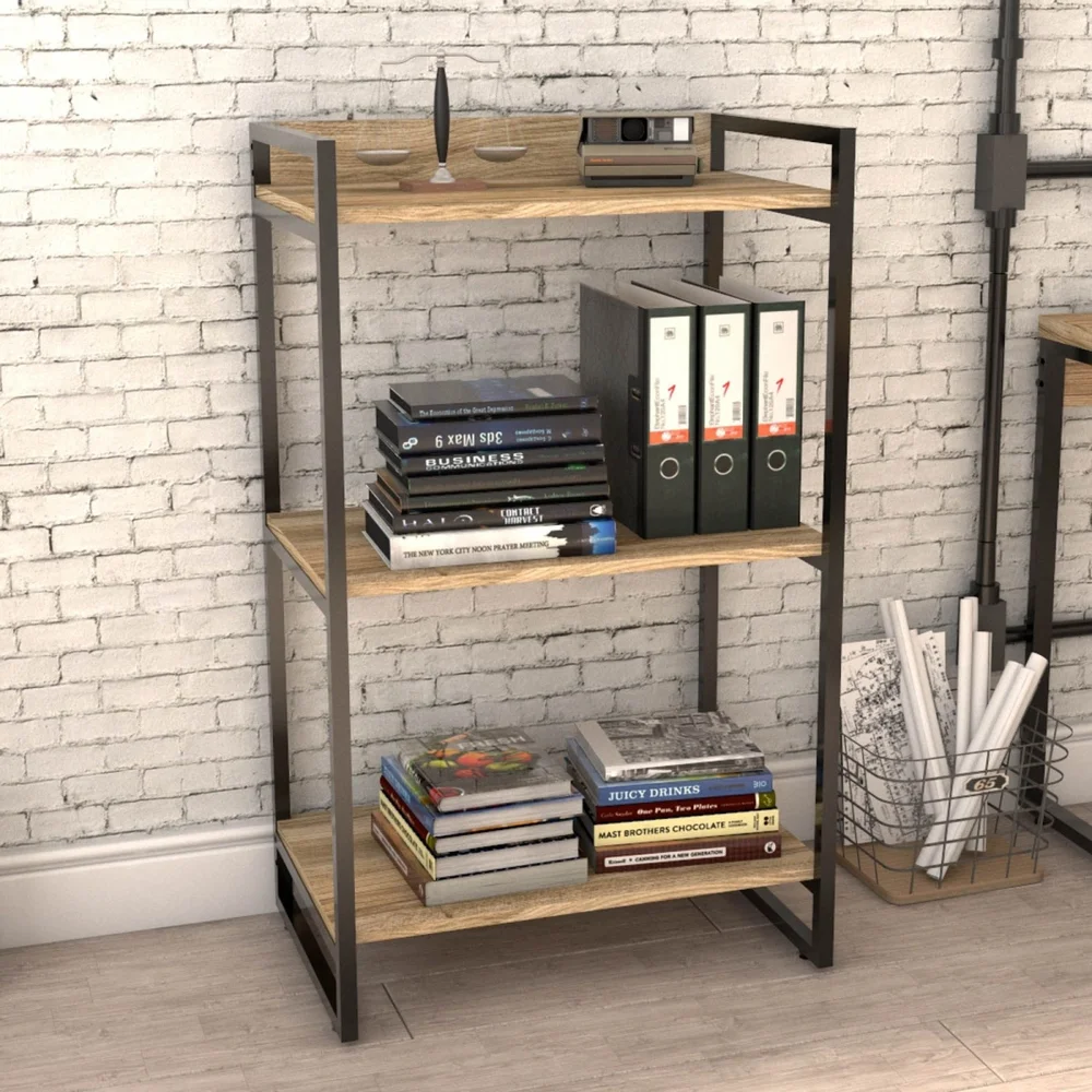 Imagem 2 de 5 do produto Kit Mesa Para Escritório Com Estante Office Estilo Industrial Form C01 135 Cm Carvalho - Lyam Decor