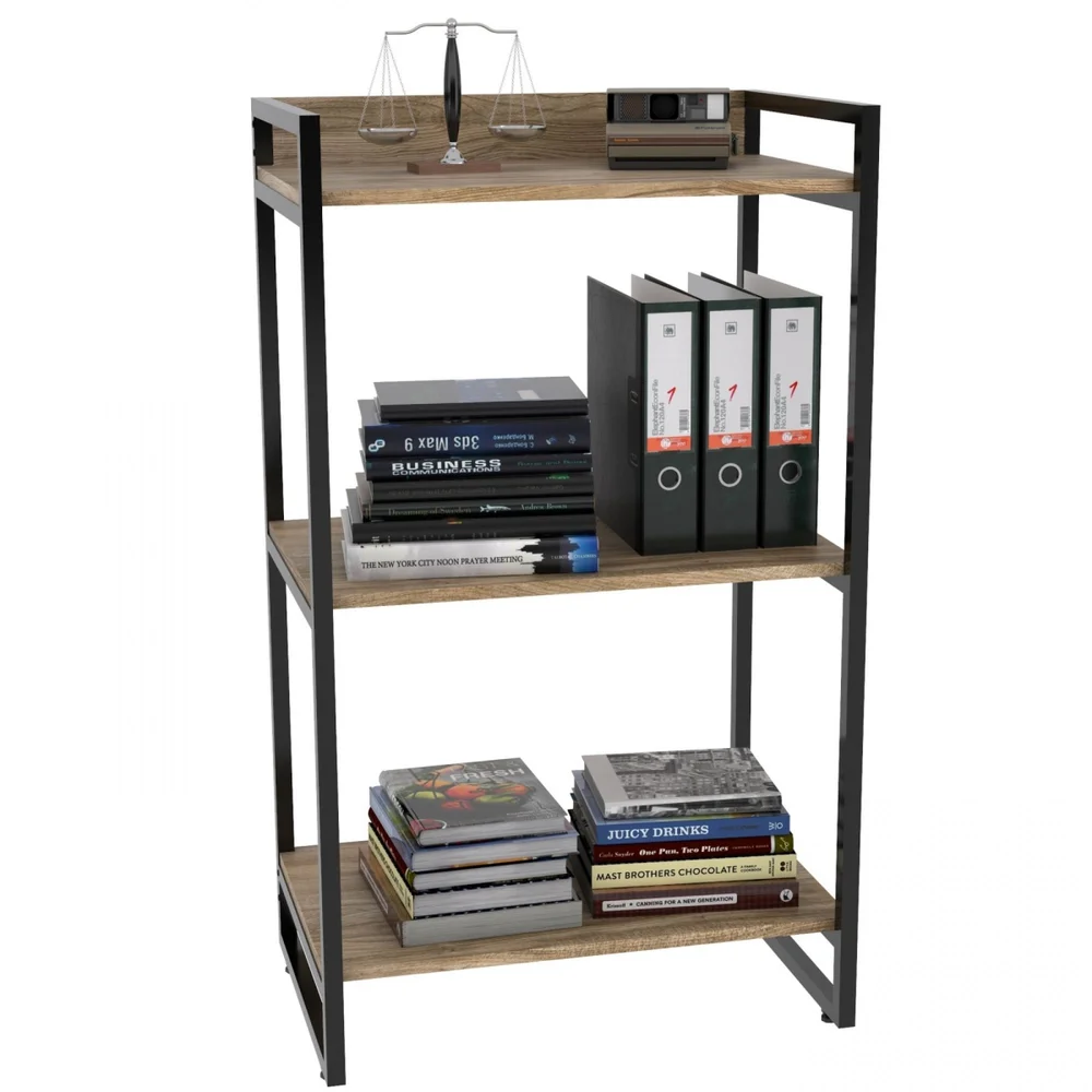 Imagem 4 de 5 do produto Kit Mesa Para Escritório Com Estante Office Estilo Industrial Form C01 135 Cm Carvalho - Lyam Decor