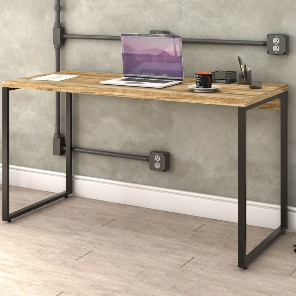 Imagem 5 de 5 do produto Kit Mesa Para Escritório Com Estante Office Estilo Industrial Form C01 135 Cm Carvalho - Lyam Decor