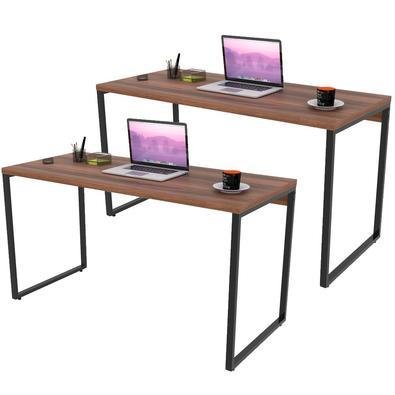 Kit 02 Mesas Para Escritório Home Office Estilo Industrial Form C01 135 Cm Nogal - Lyam Decor