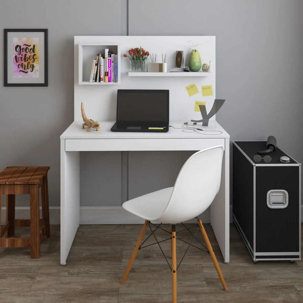 Imagem 1 de 5 do produto Mesa Para Escritório Escrivaninha Com Painel Home Office First A02 Branco - Lyam Decor