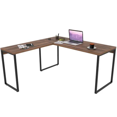 Mesa Para Escritório Home Office Estilo Industrial Em L Form C01 150x150cm Nogal - Lyam Decor