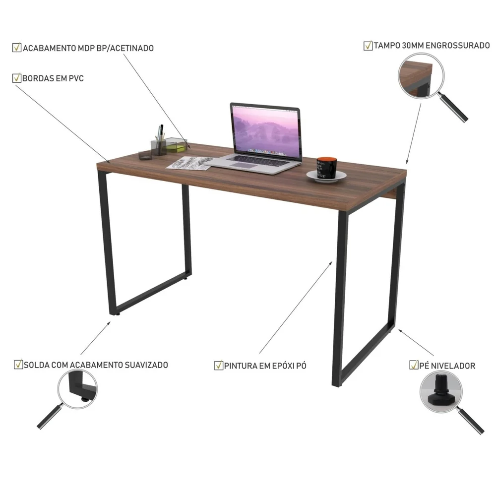 Imagem 5 de 5 do produto Kit 02 Mesas Para Escritório Home Office Estilo Industrial Form C01 120 Cm Nogal - Lyam Decor