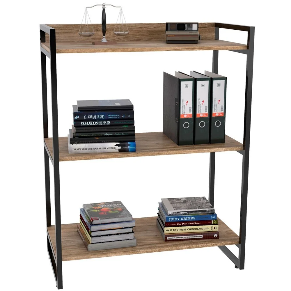Imagem 5 de 5 do produto Kit Mesa Cavalete 150 Cm Com Estante 3 Prateleiras Estilo Industrial Form C01 Carvalho - Lyam Decor