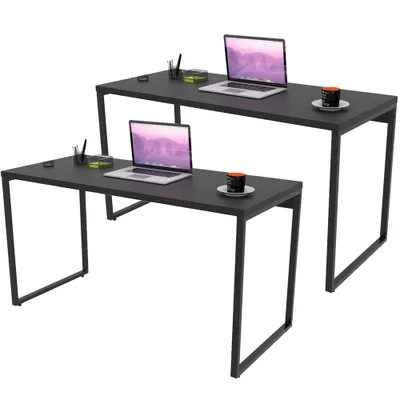 Kit 02 Mesas Para Escritório Home Office Estilo Industrial Form C01 135 Cm Preto Onix - Lyam Decor