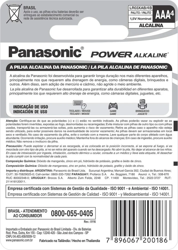 Imagem 5 de 5 do produto Pilha Alcalina Aaa Blister Com 4 Lr03xab/4b192