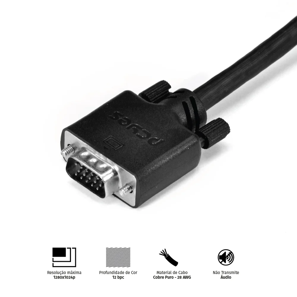 Imagem 5 de 5 do produto Cabo De Video PCYES Pvm15-2 VGA 15 Pinos Macho Para VGA 15 Pinos Macho 28awg Puro Cobre 2 Metros