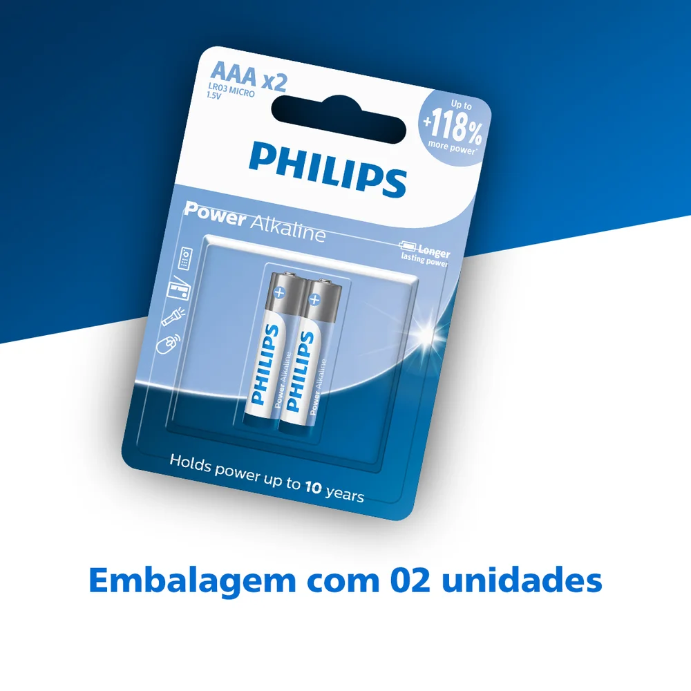 Imagem 4 de 5 do produto Pilhas Alcalinas Aaa Blister Com 2 Unidades Lr03p2b/59