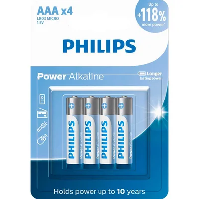 Pilhas Alcalina AAA Philips, 4 Unidades - LR03P4B/59