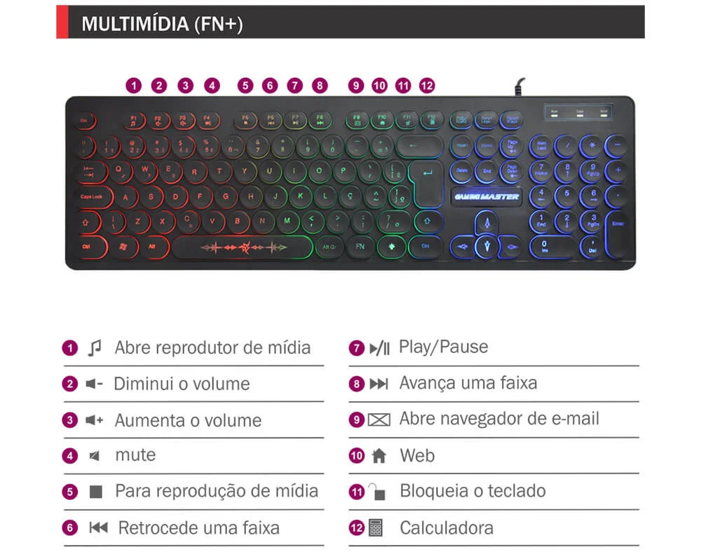 Imagem 2 de 4 do produto Teclado Gamer K-mex Steampunk, LED Rainbow, Anti-Ghosting, ABNT2 - Km7628u0001cb1x