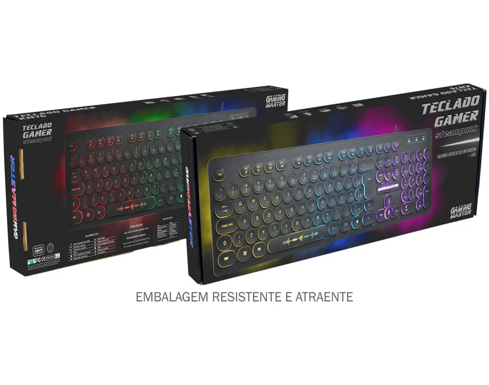 Imagem 4 de 4 do produto Teclado Gamer K-mex Steampunk, LED Rainbow, Anti-Ghosting, ABNT2 - Km7628u0001cb1x