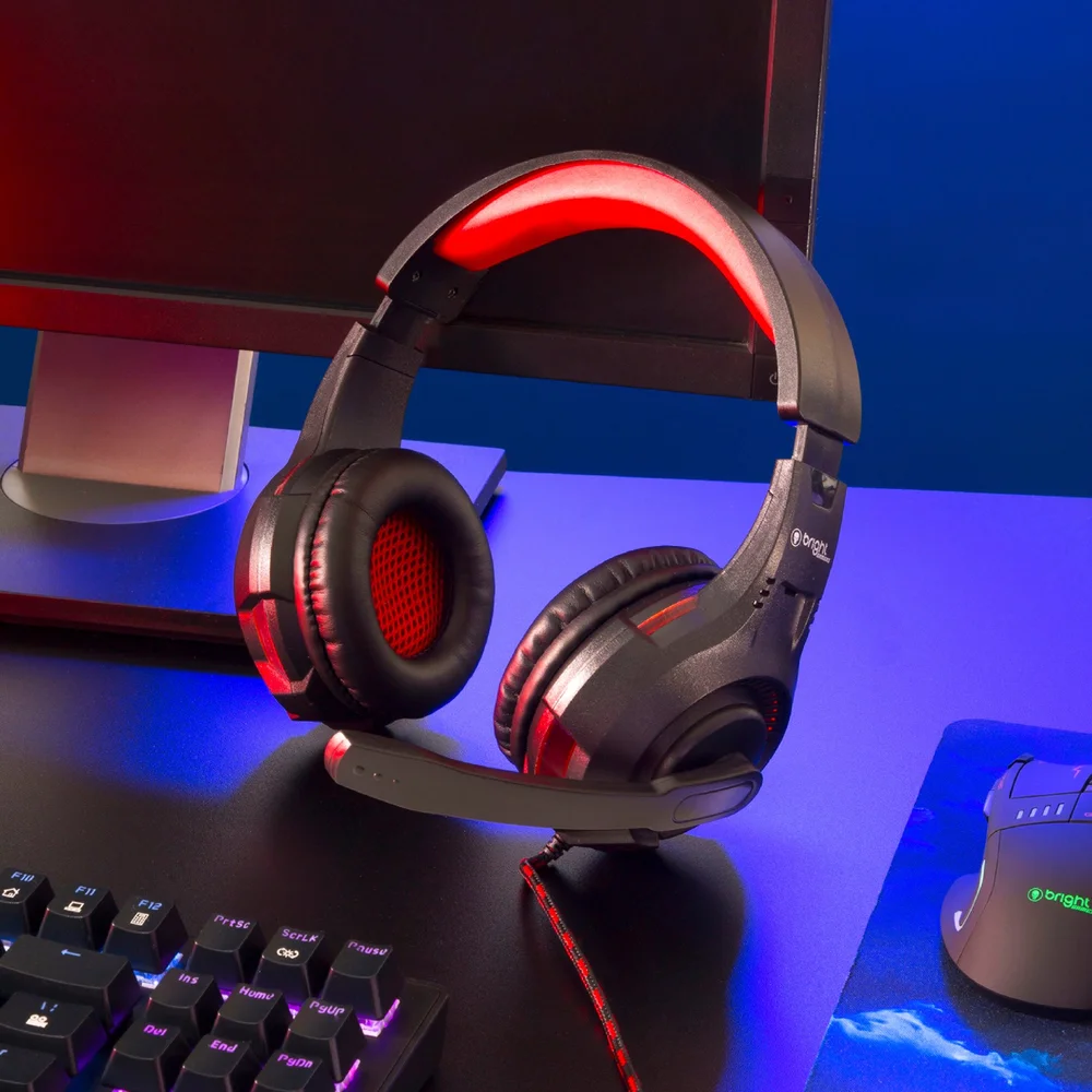 Imagem 2 de 5 do produto Headset Gamer Bright 0468, LED Vermelho, USB, P2, Preto + vermelho