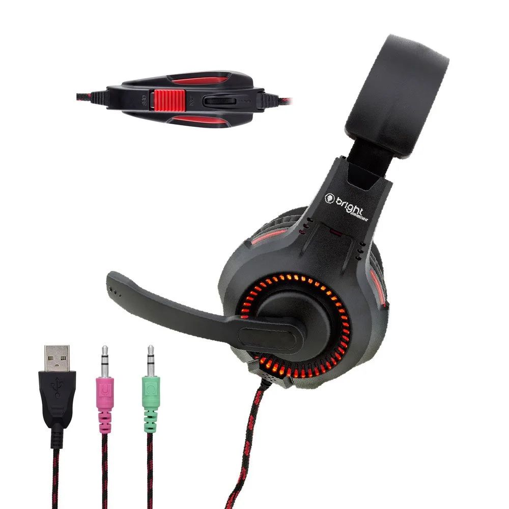 Imagem 4 de 5 do produto Headset Gamer Bright 0468, LED Vermelho, USB, P2, Preto + vermelho