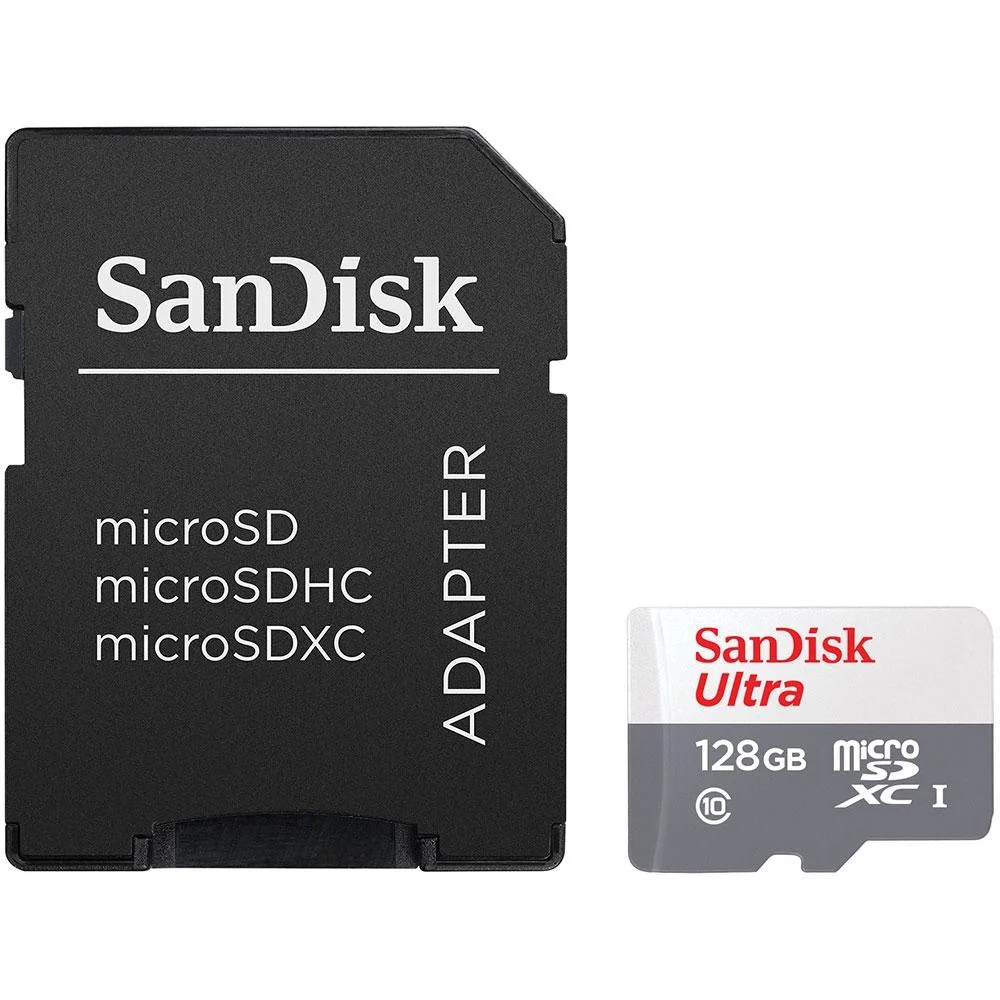 Cartão De Memória SanDisk, 128GB, MicroSD Classe 10, 100MB/s Ultra - Sdsqunr-128g-Gn3ma Cartão De Memória SanDisk, 128GB, MicroSD Classe 10, 100MB/s Ultra - Sdsqunr-128g-Gn3ma