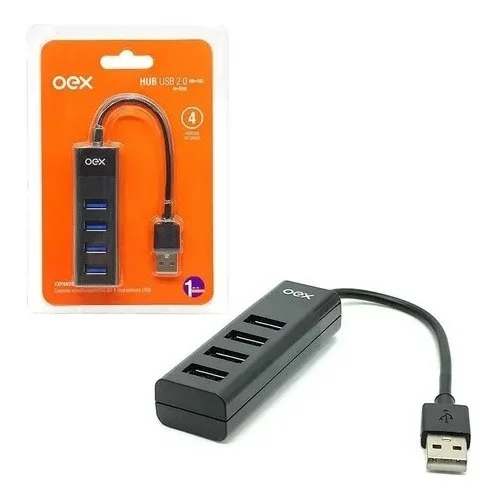Imagem 2 de 5 do produto Hub Usb 2.0 Com 4 Portas Oex Hb102 Preto 480 Mbps 5v/1a