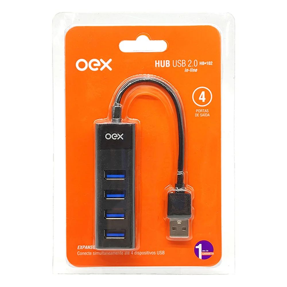 Imagem 5 de 5 do produto Hub Usb 2.0 Com 4 Portas Oex Hb102 Preto 480 Mbps 5v/1a