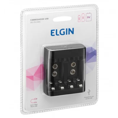 Carregador USB Para Quatro Pilhas AA/AAA Ou Duas Pillhas 9V, Elgin - 46RSCUSB0000