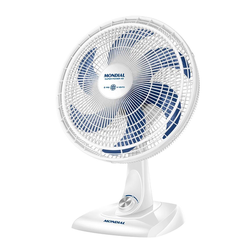 Ventilador de Mesa Mondial Super Power, 40 Cm, 6 Pás, Branco, 127v - Vsp-40-w