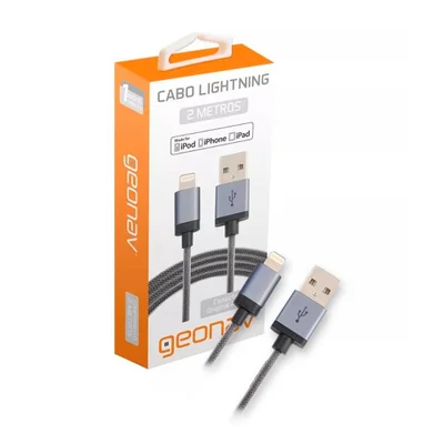 Cabo Lightning para Apple iPhone, iPad, iPod Geonav, MFi, Nylon, Cinza - LIGH08