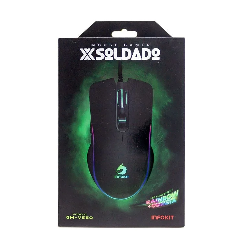 Imagem 2 de 5 do produto Mouse Gamer Infokit Gm-v550, USB Com LED RGB, 6400 DPI, 7 botões - 03052