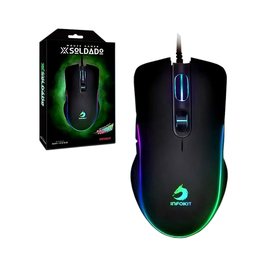 Imagem 3 de 5 do produto Mouse Gamer Infokit Gm-v550, USB Com LED RGB, 6400 DPI, 7 botões - 03052