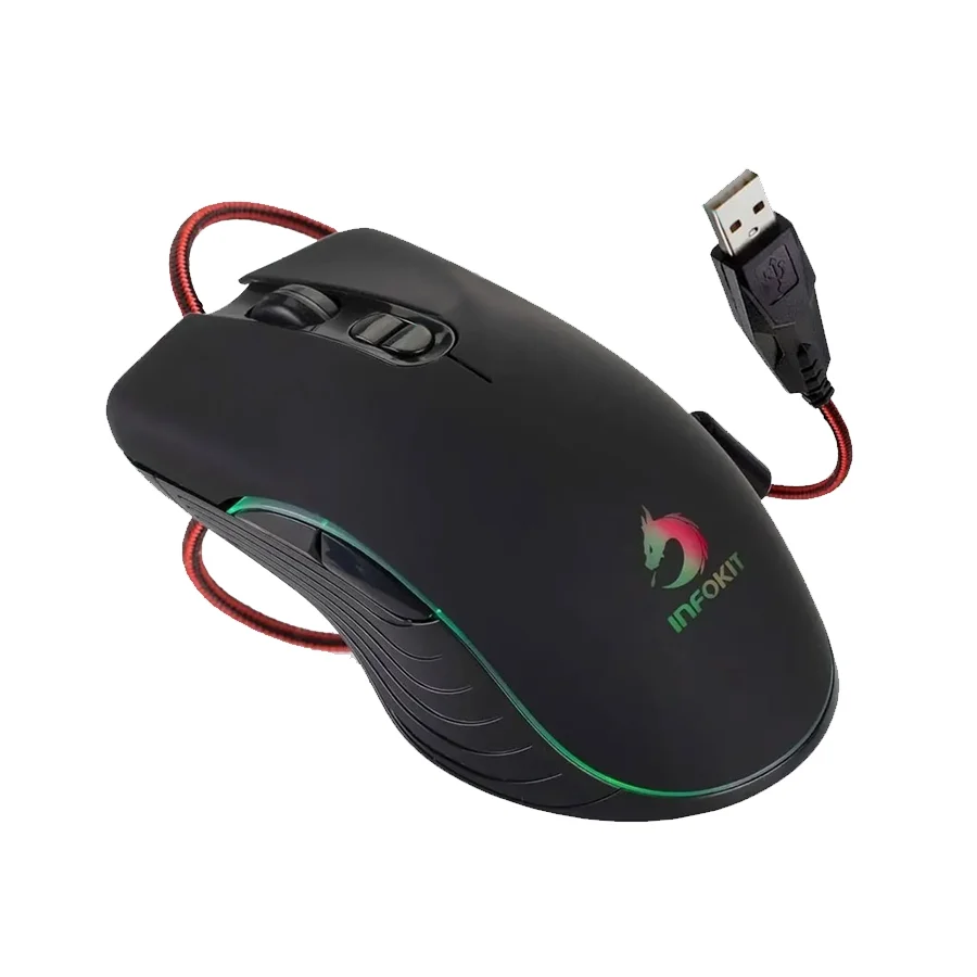 Imagem 4 de 5 do produto Mouse Gamer Infokit Gm-v550, USB Com LED RGB, 6400 DPI, 7 botões - 03052