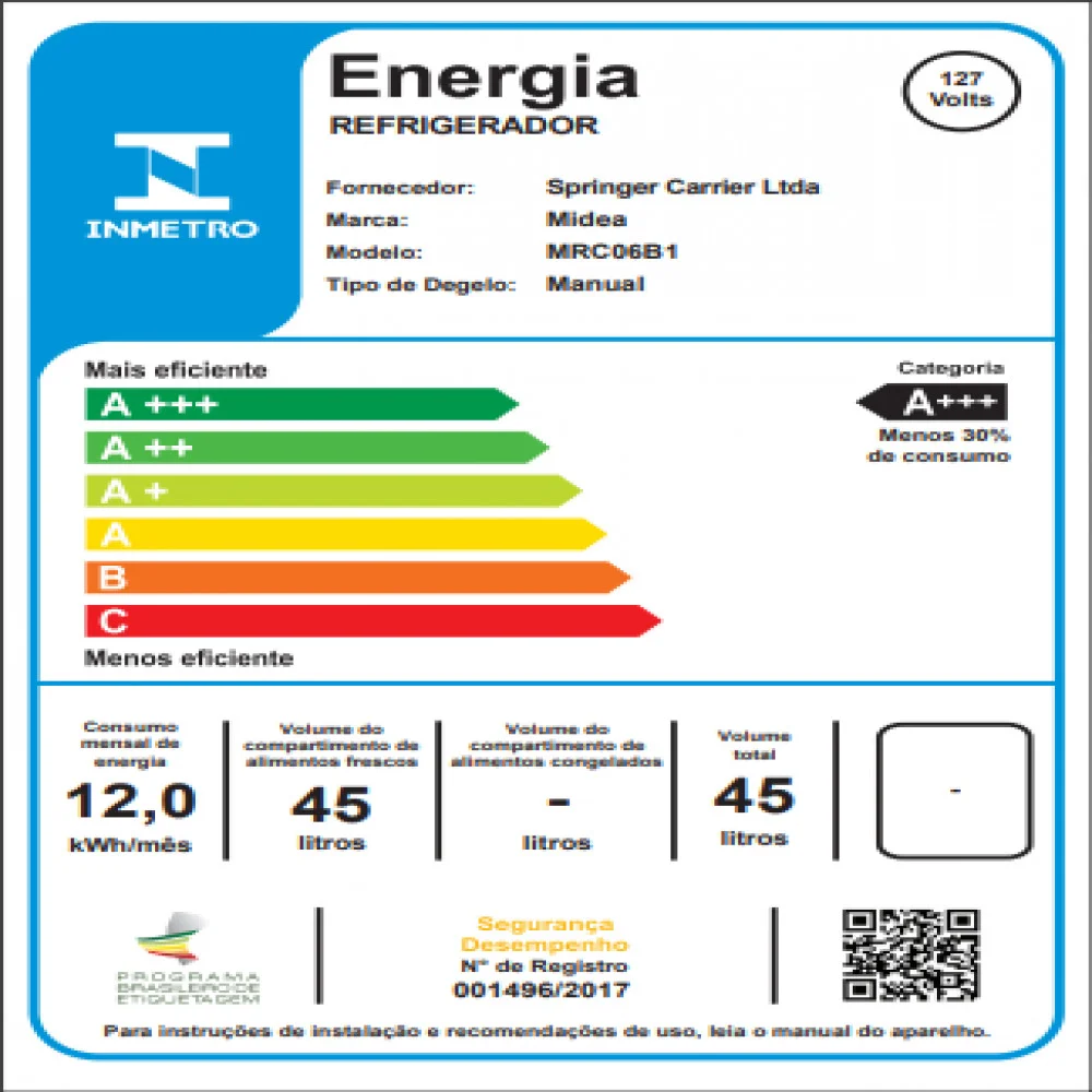 Frigobar Midea, 45L, Porta Fixa, 3 Prateleiras, 110V, Branco - Mrc06b Frigobar Midea, 45L, Porta Fixa, 3 Prateleiras, 110V, Branco - Mrc06b