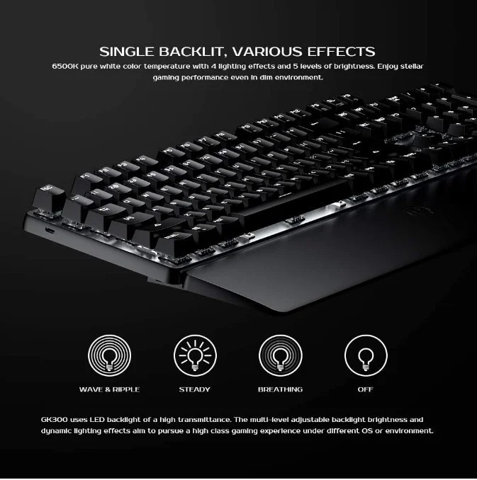 Imagem 2 de 3 do produto Teclado Gamer Mecânico Gamesir Sem Fio, Wireless, Bluetooth E USB, Switch TTC Blue, Preto - GK300