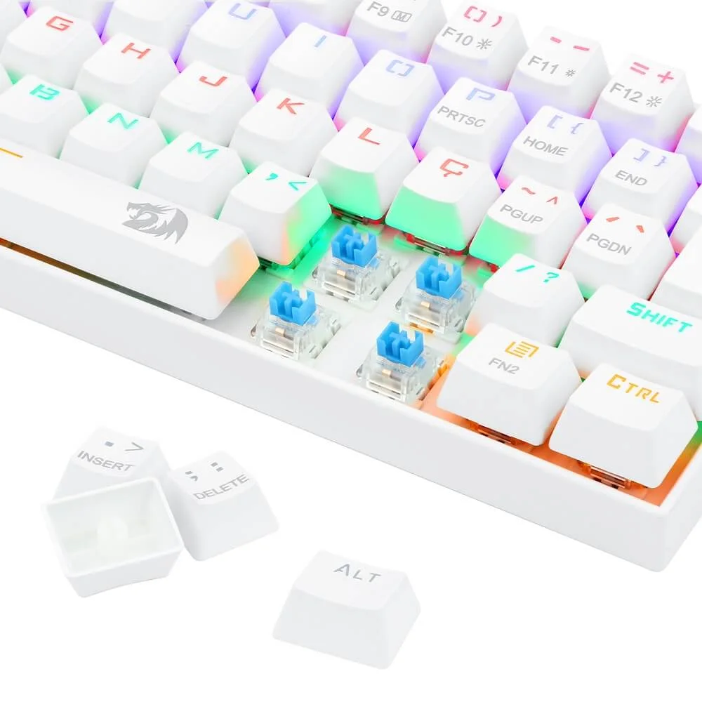 Teclado Mecânico Gamer Redragon Lakshmi, LED Rainbow, Switch Azul, Rollover N-Key, Doubleshot ABS, ABNT2 - K606w-r