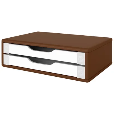 Suporte De Mesa Para Monitor 2 Gavetas Mdf Tabaco E Branco 1 Un Souza