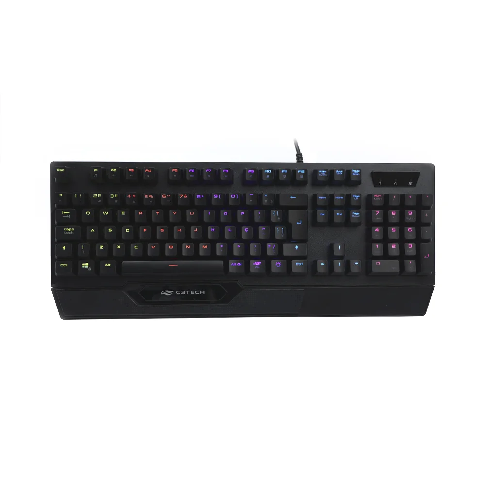 Teclado Mecânico Gamer C3tech KGM-1200BK, LED RGB, Switch Blue, Anti-Ghosting, Apoio de punho, ABNT2 Teclado Mecânico Gamer C3tech KGM-1200BK, LED RGB, Switch Blue, Anti-Ghosting, Apoio de punho, ABNT2