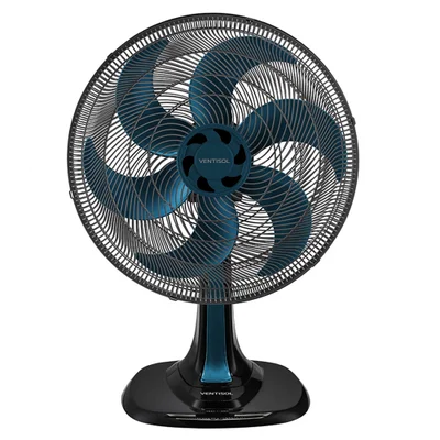 Ventilador de Mesa Ventisol Premium, 30cm, 6 Pás, 3 Velocidades, Preto e Azul, 220V