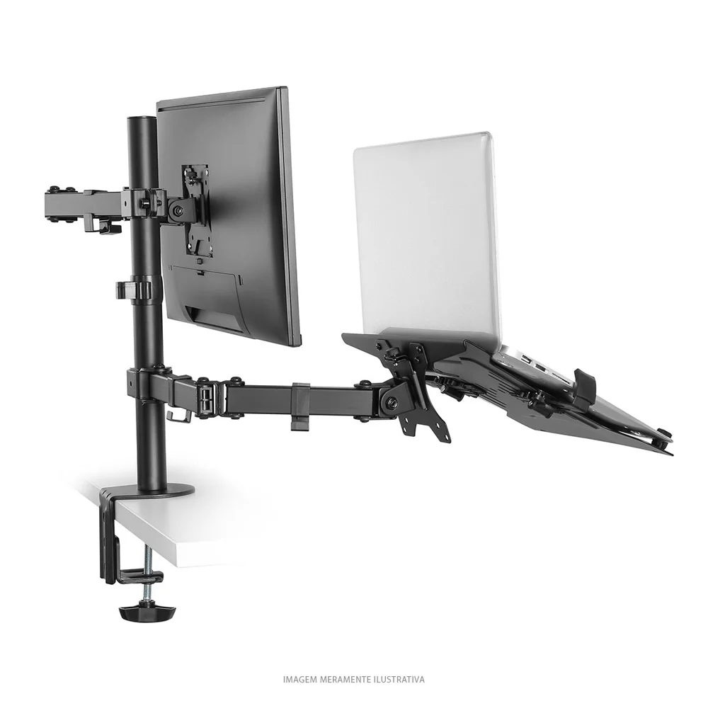 Imagem 4 de 5 do produto Suporte para Monitor e Notebook PCYES Com Articulação Dupla, Plmsmn1a